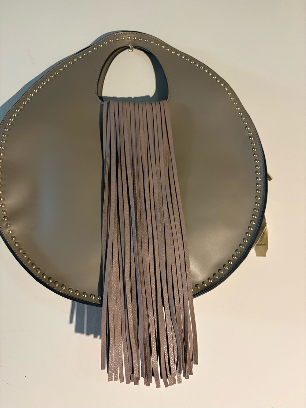 Gray Round Fringe Tote Bag Everyday wear; Vegan bag; Accent bag